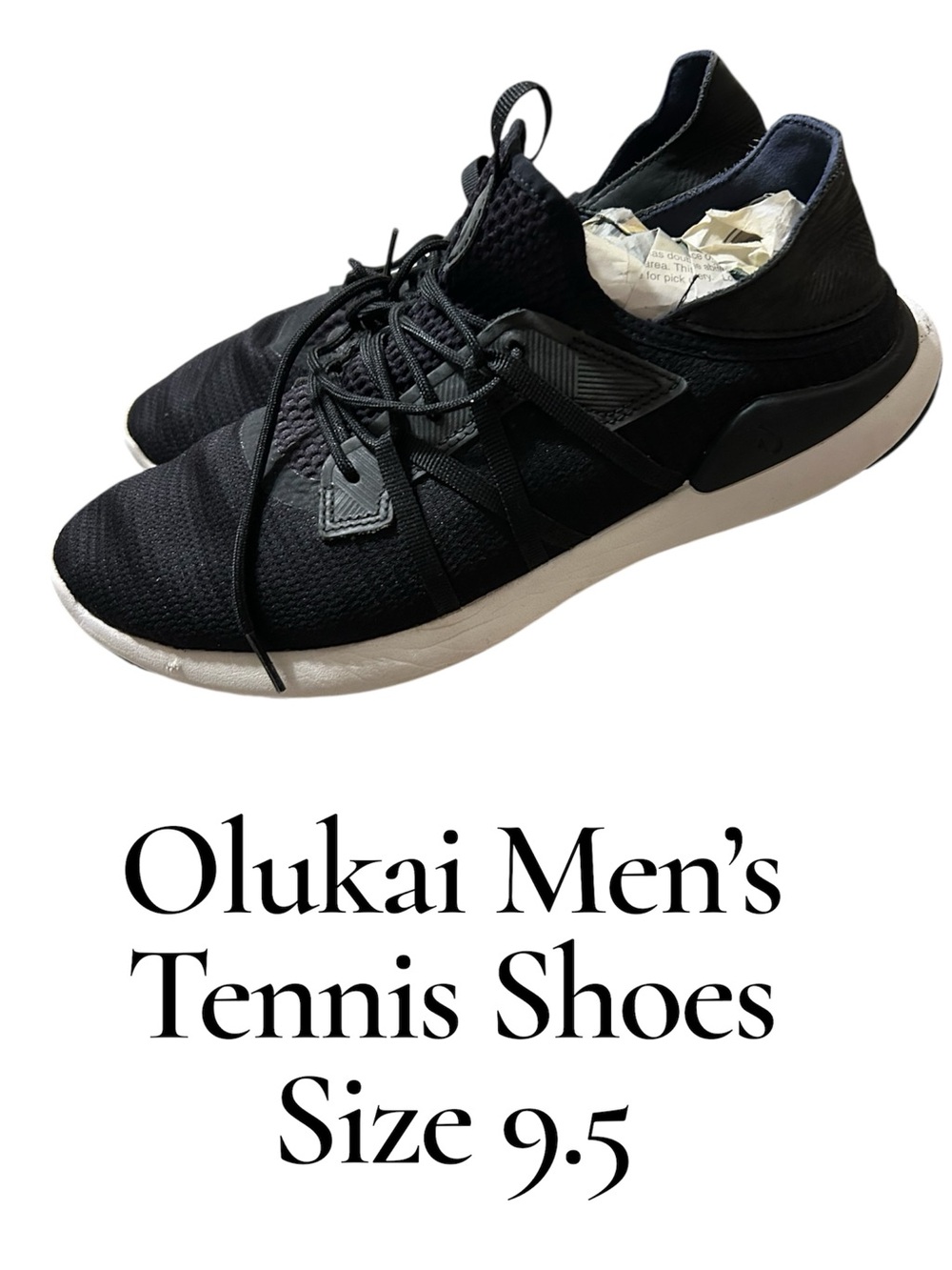 OluKai Men’s Black Athletic Sneakers with White Sole